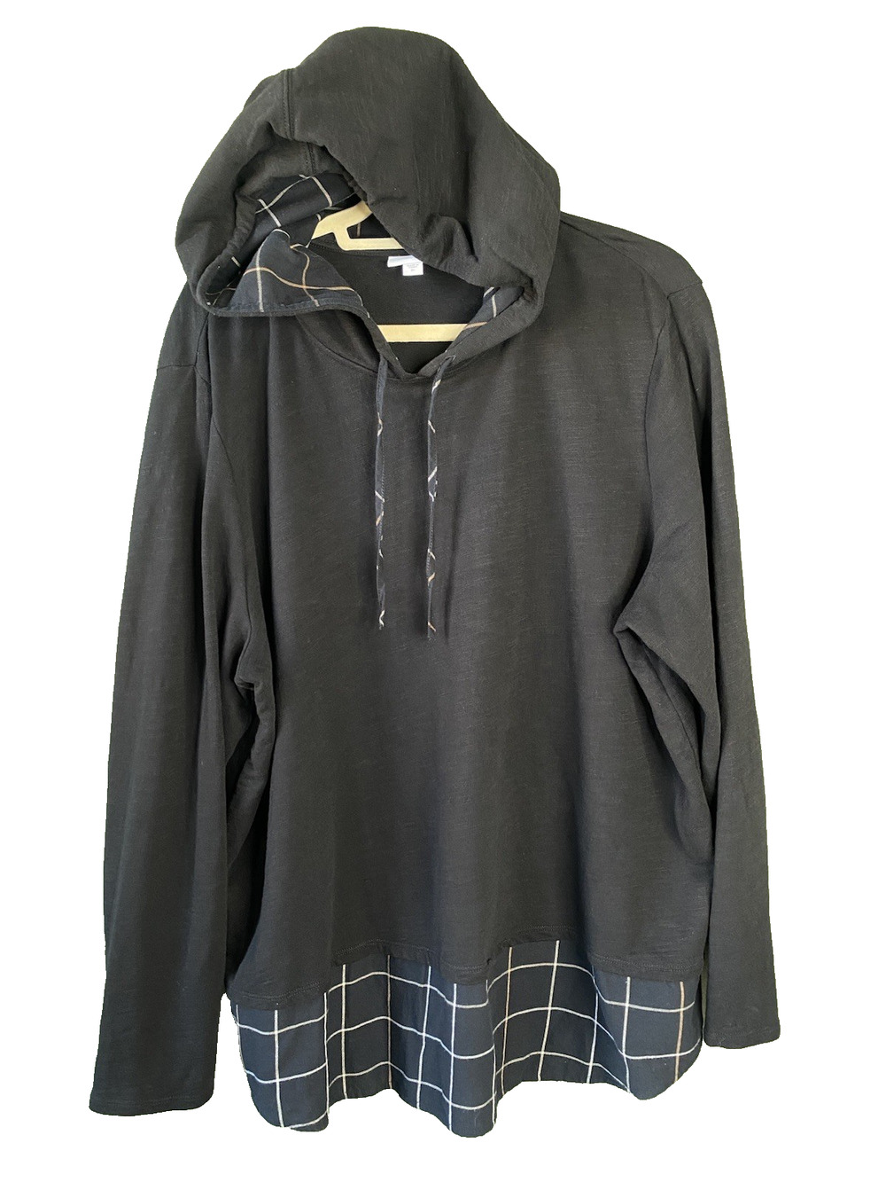 J Jill Womens Hoodie Size XL Layered Black & Plaid Casual Academia Long Sleeve